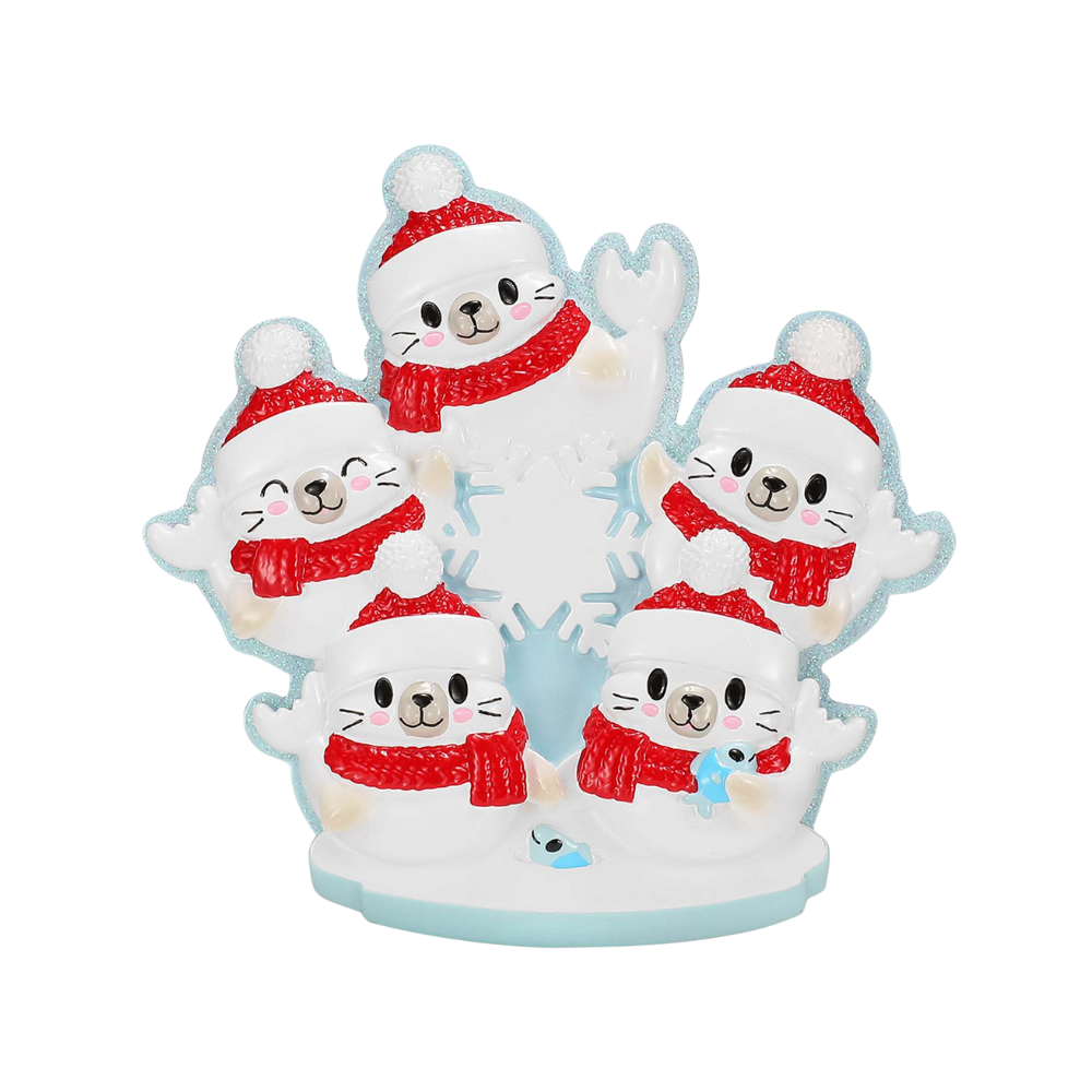 Arctic Seal Family of 5 Personalized Ornament