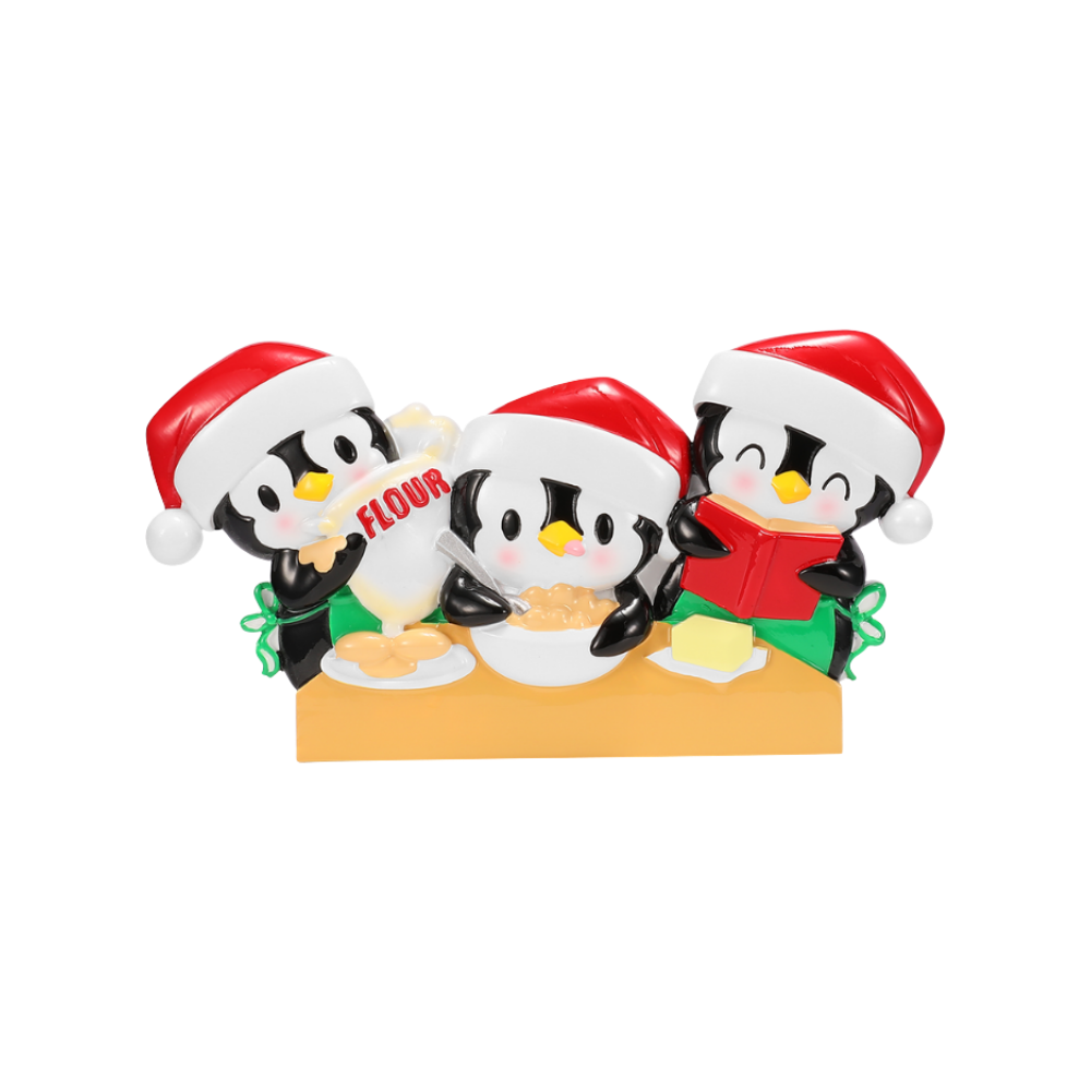 Penguin Baking Family of 3 Personalized Ornament