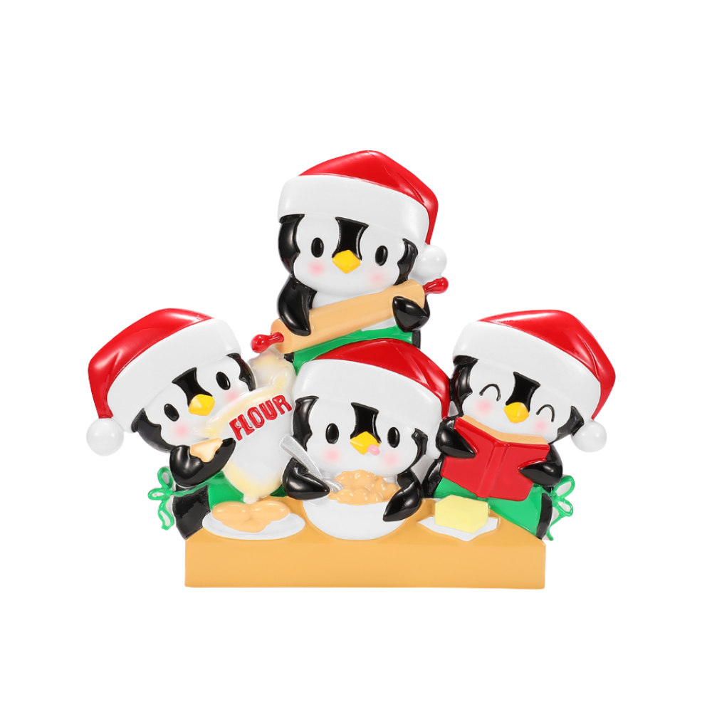 Penguin Baking Family of 4 Personalized Ornament