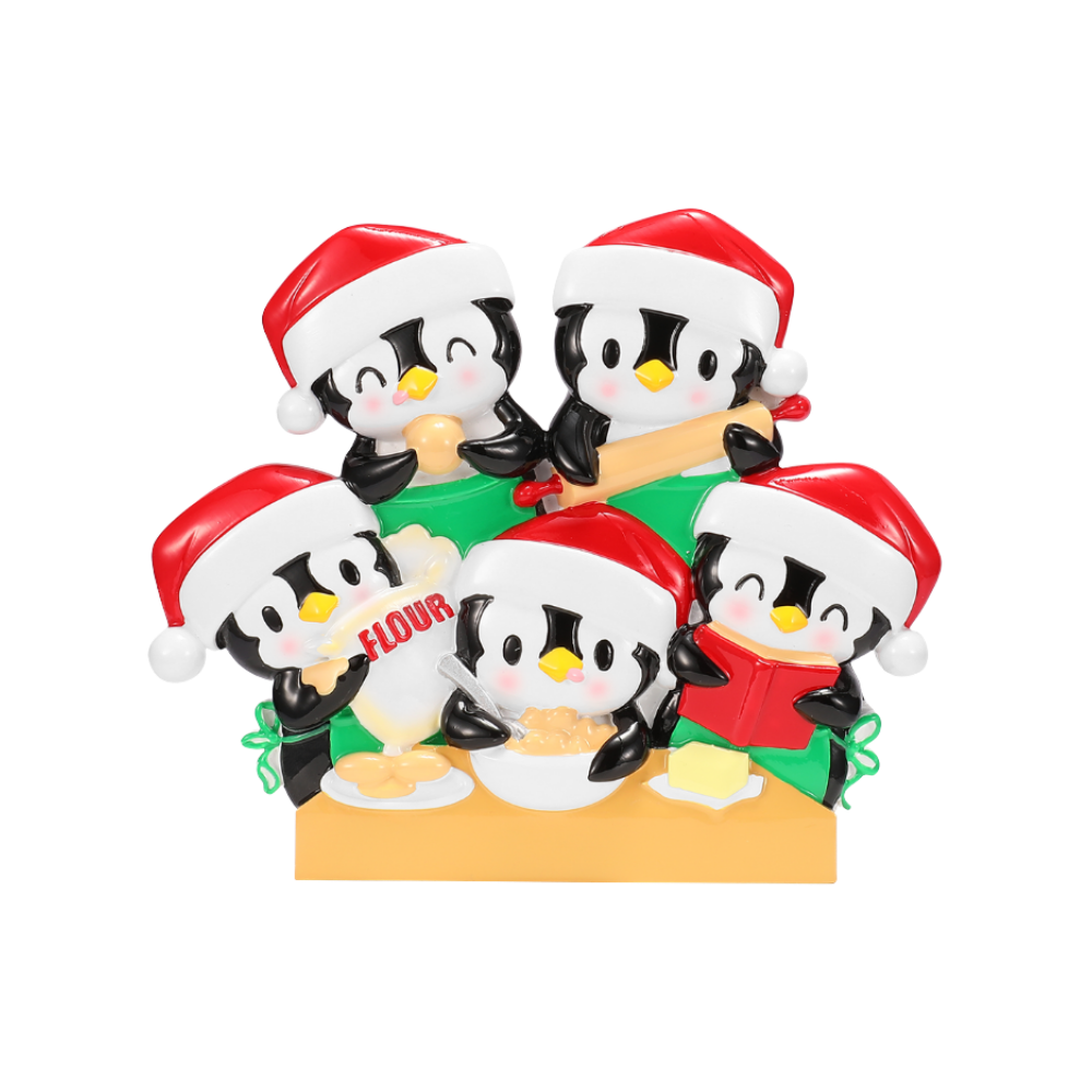 Penguin Baking Family of 6 Personalized Ornament