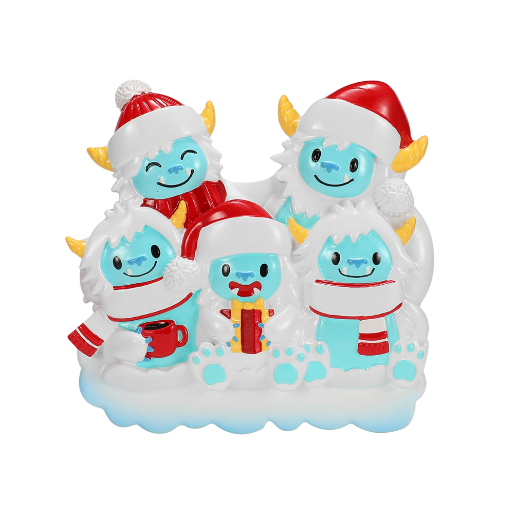 Yeti Family of 5 Personalized Ornament