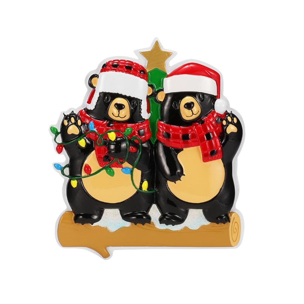 Bears with Scarf & Santa Hat Couple Ornament