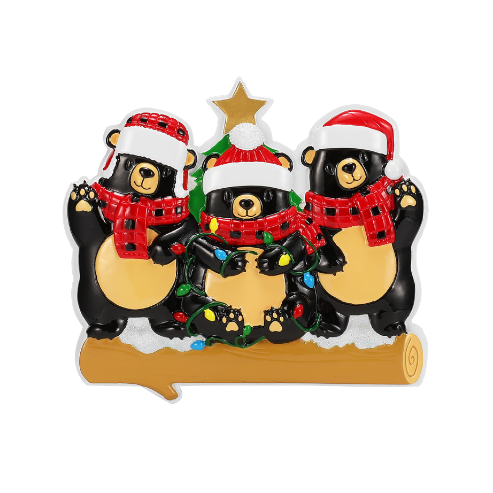 Bears with Scarf & Santa Hat Family of 3 Personalized Ornament