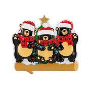 Bears with Scarf & Santa Hat Family of 3 Personalized Ornament
