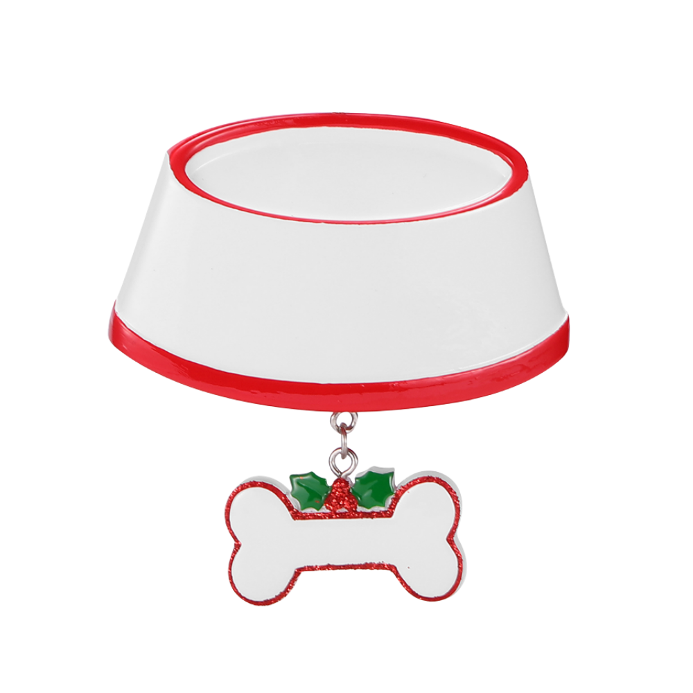 DOG BOWL W/DANGLING HOLIDAY BONE