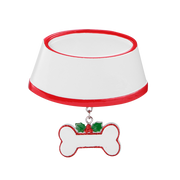 DOG BOWL W/DANGLING HOLIDAY BONE
