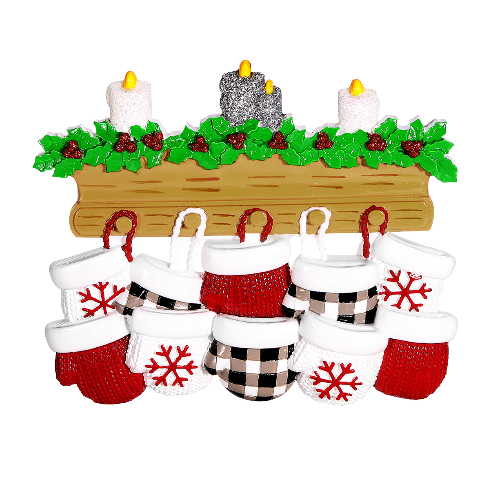 Mitten Family of 10 Personalized Ornament