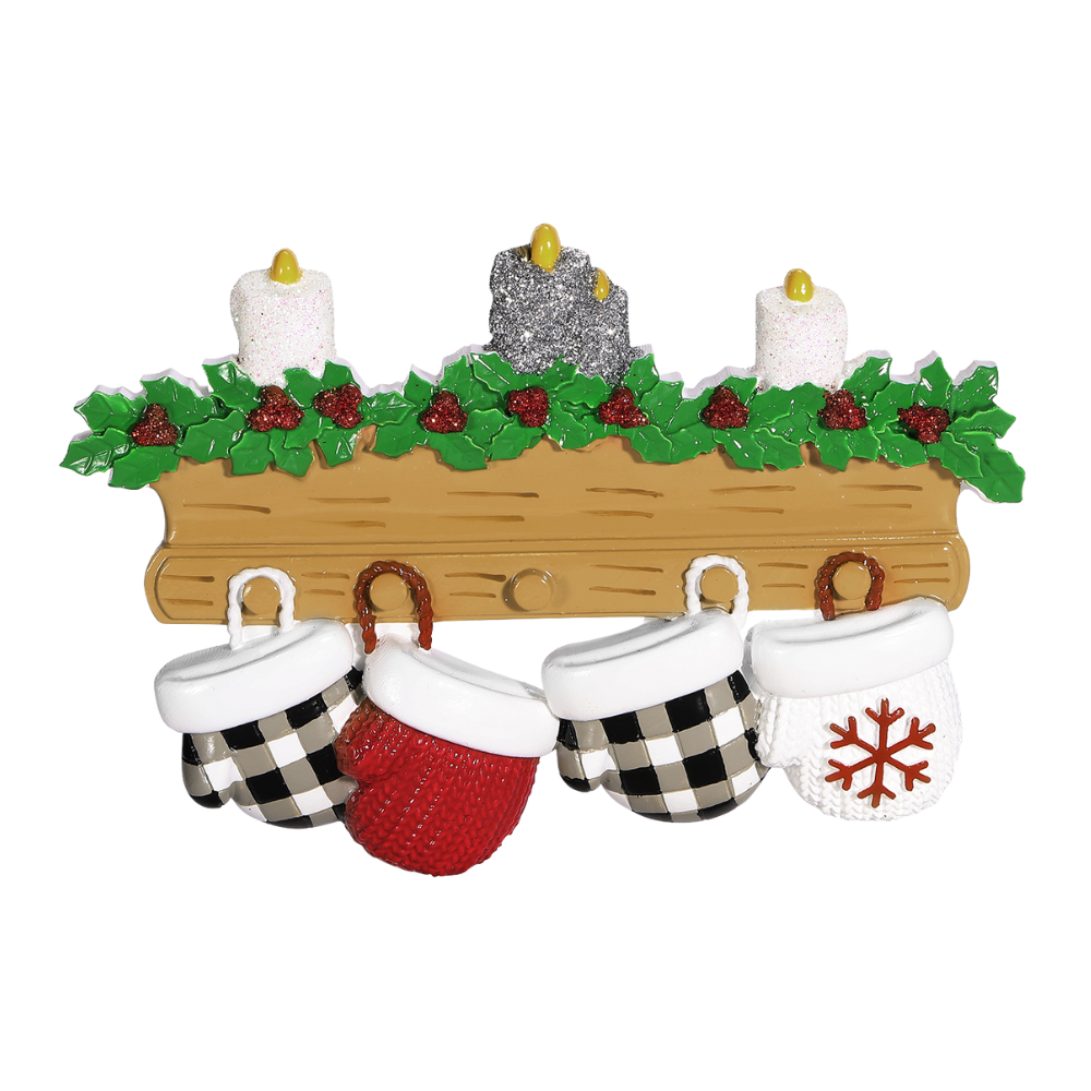 Mitten Family of 4 Personalized Ornament