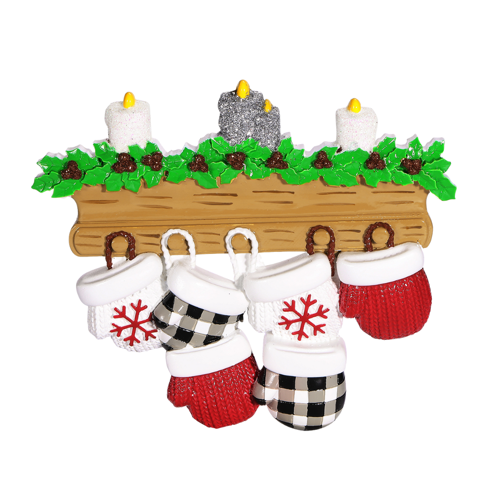 Mitten Family of 6 Personalized Ornament