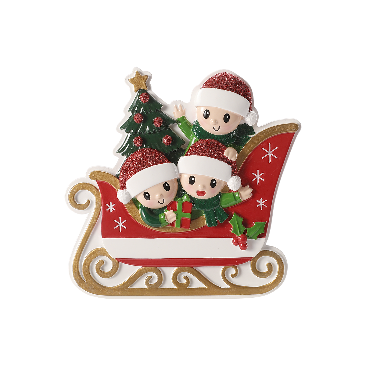 Family in Sleigh of 3 Personalized Ornament