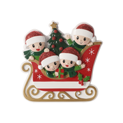 Family in Sleigh of 4 Personalized Ornament