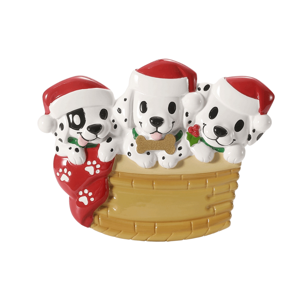 Puppy Family of 3 with Christmas Hats Personalized Ornament