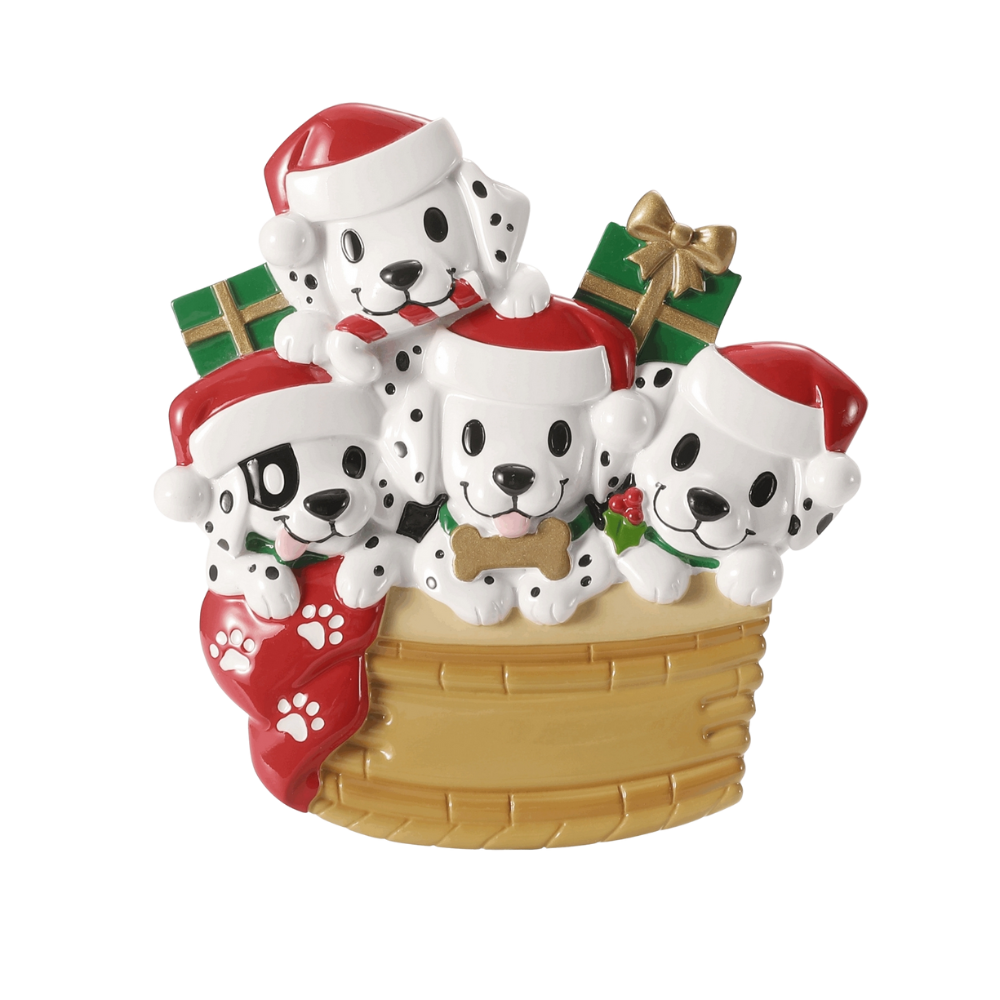 Puppy Family of 4 with Christmas Hats Personalized Ornament