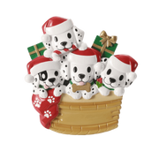 Puppy Family of 4 with Christmas Hats Personalized Ornament