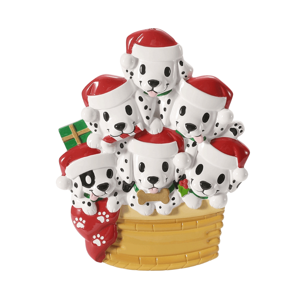 Puppy Family of 6 with Christmas Hats Personalized Ornament