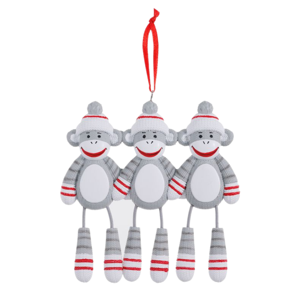Sock Monkey (Family of 3) Personalized Ornament