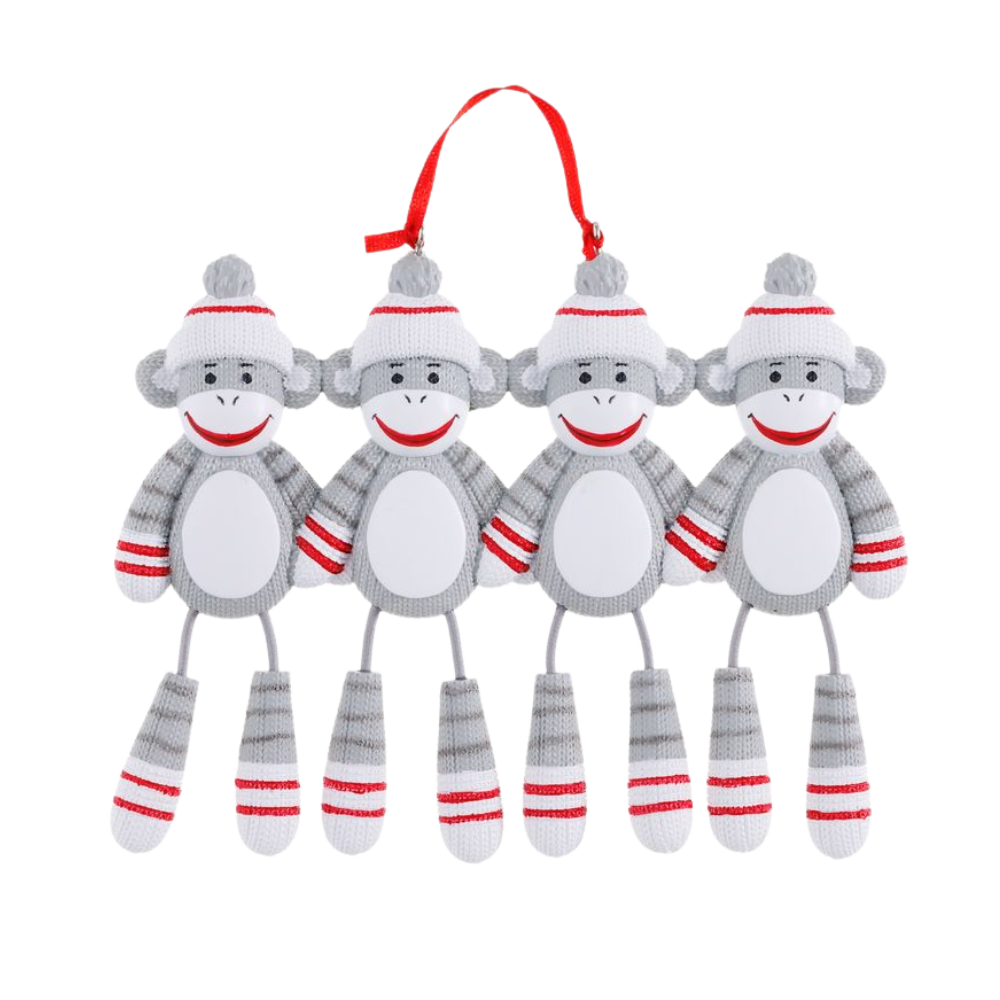 Sock Monkey (Family of 4) Personalized Ornament