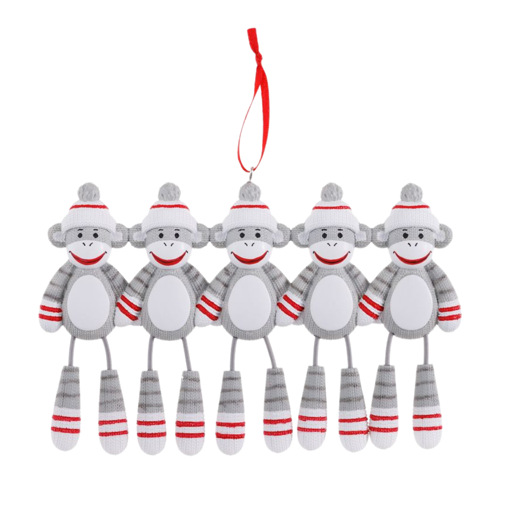 Sock Monkey (Family of 5) Personalized Ornament