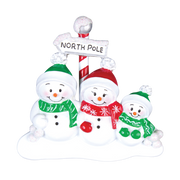 North Pole Family of 3 Personalized Ornament