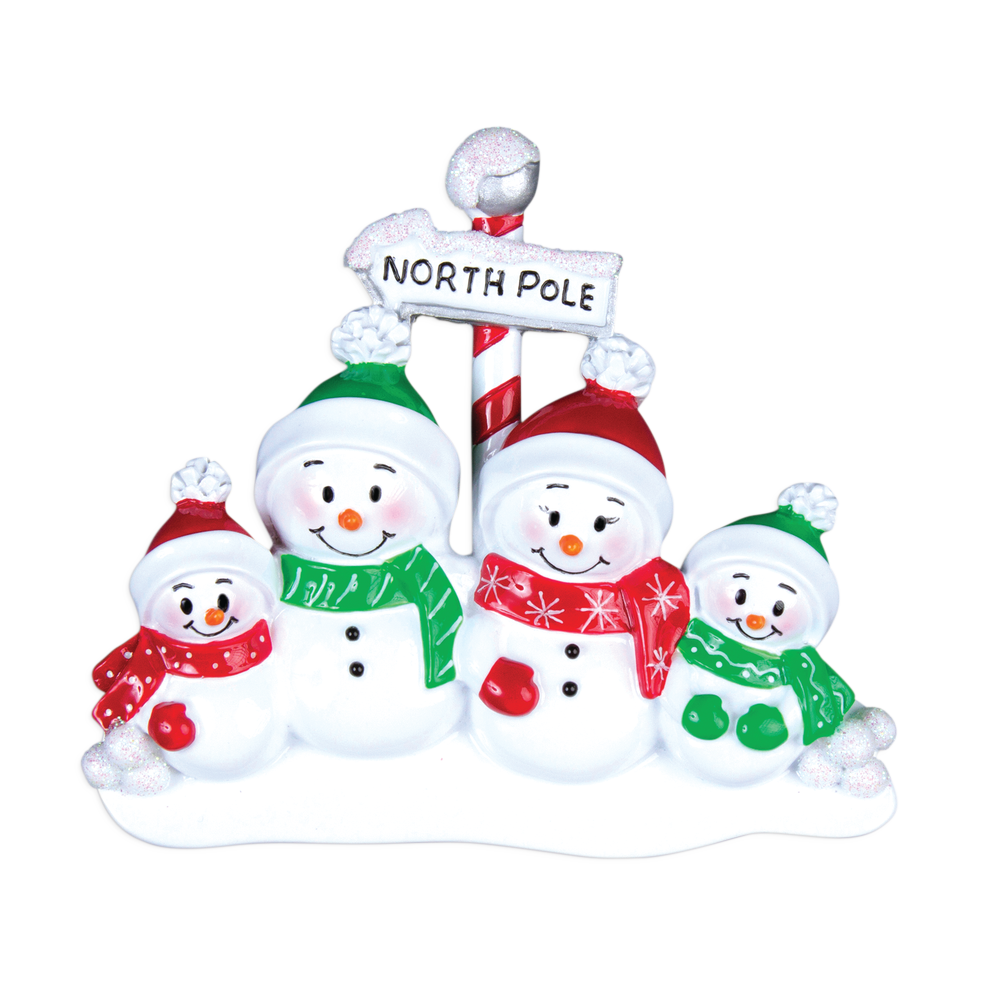 North Pole Family of 4 Personalized Ornament