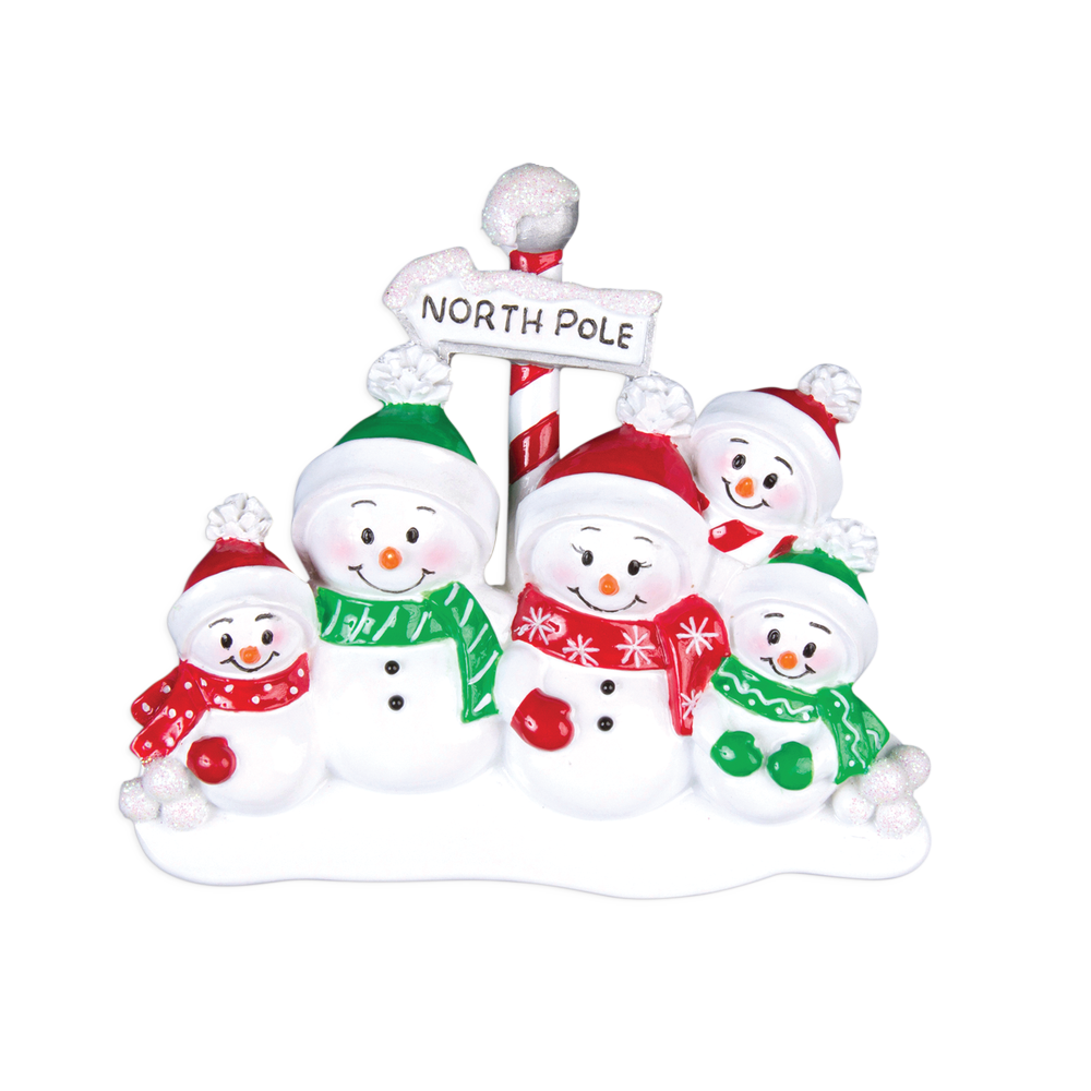 North Pole Family of 5 Personalized Ornament