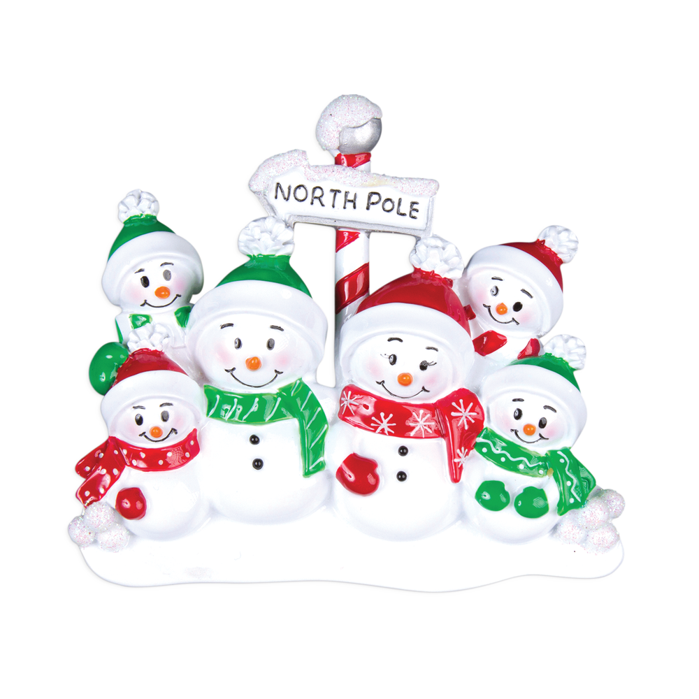 North Pole Family of 6 Personalized Ornament