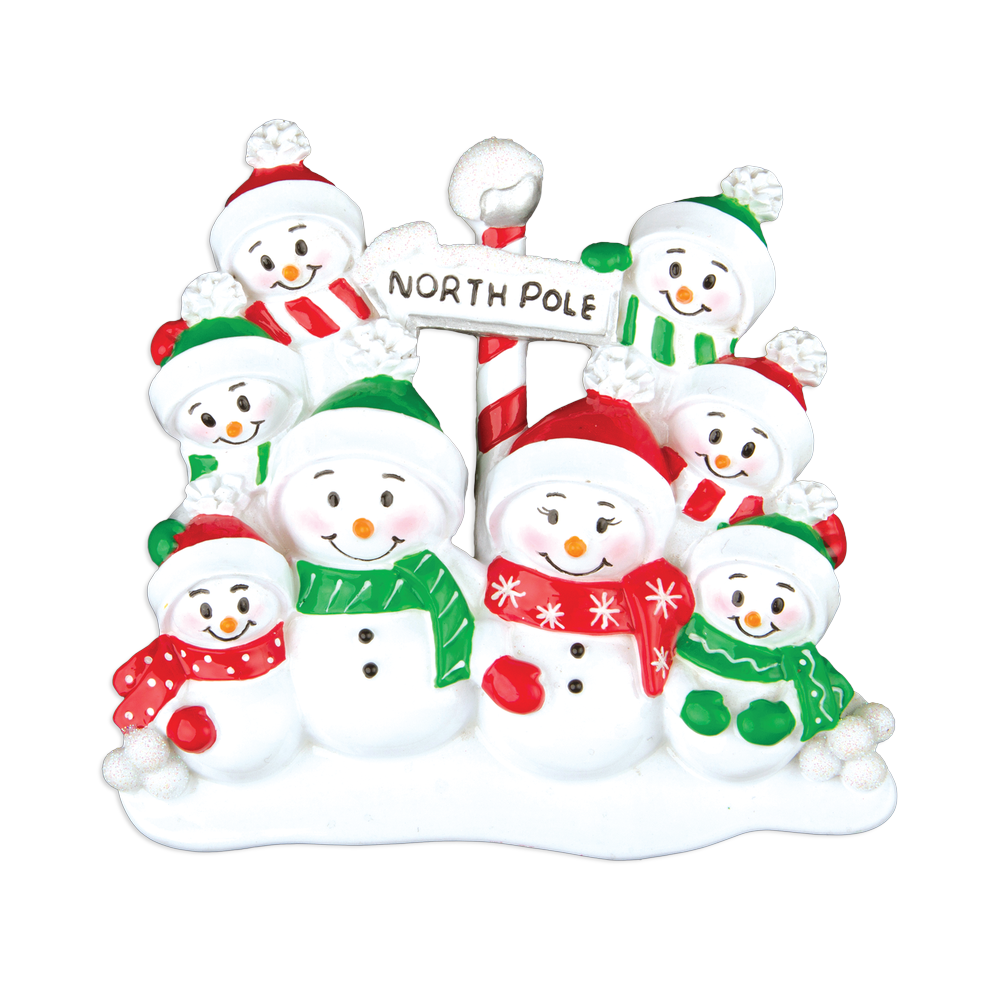 North Pole Family of 8 Personalized Ornament