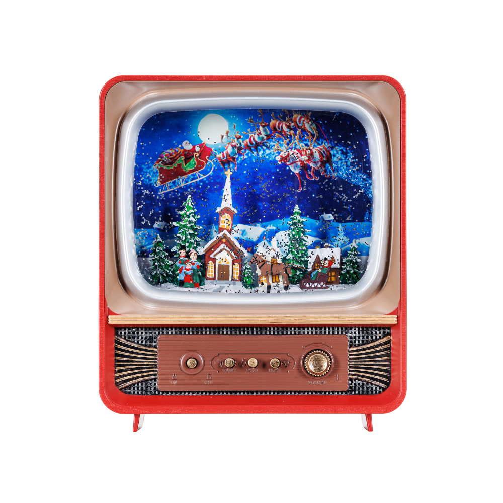 10″H LED Flying Santa & Carolers Plastic Water Globe TV Glitter Spinner