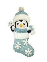 Penguin in Snowflake Stocking Boy Personalized Ornament