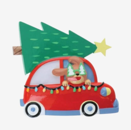 Cat in Car w/Tree on Top Personalized Ornament