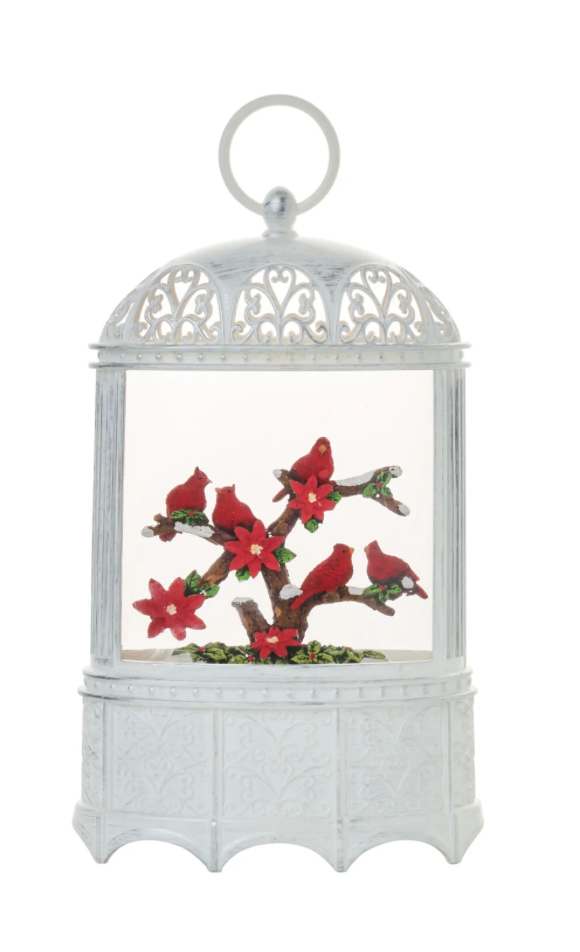 Snow Globes- 10″H LED Cardinal with Branches Water Globe Lantern Glitter Spinning