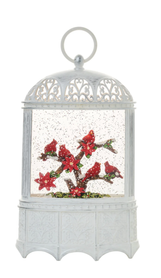 Snow Globes- 10″H LED Cardinal with Branches Water Globe Lantern Glitter Spinning