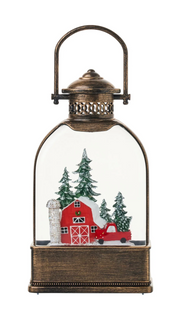 Snow Globes- 9″H LED Farmhouse Water Globe Lantern Glitter Spinning