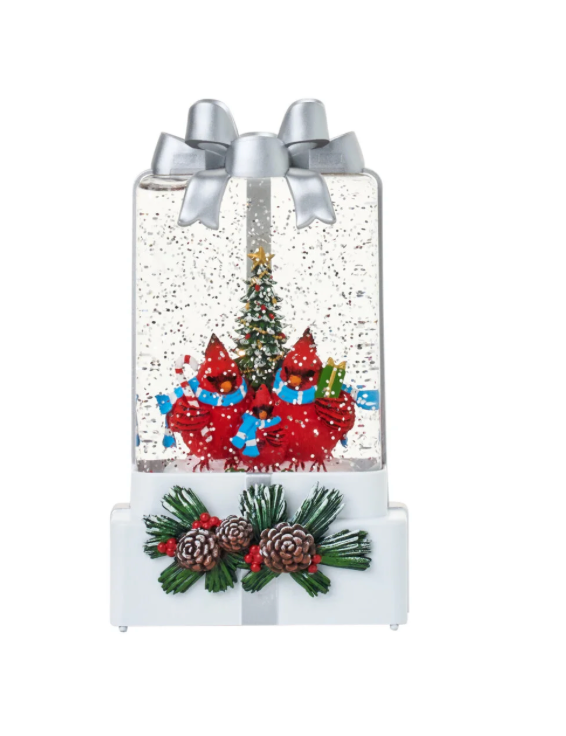 Snow Globes- 7″H LED Cardinals in Giftbox Water Globe Lantern Glitter Spinning