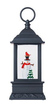 9″H LED Snowman Plastic Water Lantern Glitter Spinner