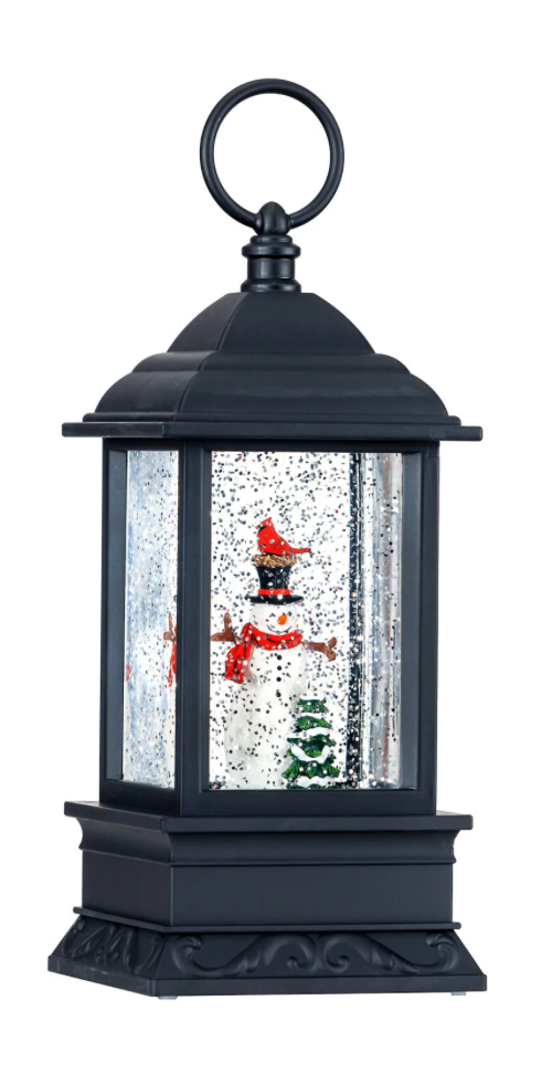 9″H LED Snowman Plastic Water Lantern Glitter Spinner