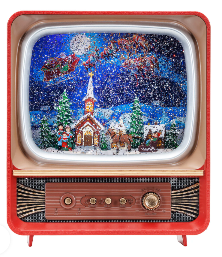 10″H LED Flying Santa & Carolers Plastic Water Globe TV Glitter Spinner