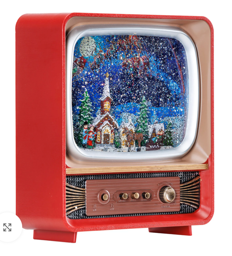 10″H LED Flying Santa & Carolers Plastic Water Globe TV Glitter Spinner