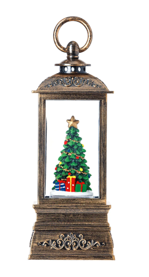 8″H LED Xmas Tree Plastic Water Globe Lantern Glitter Spinner