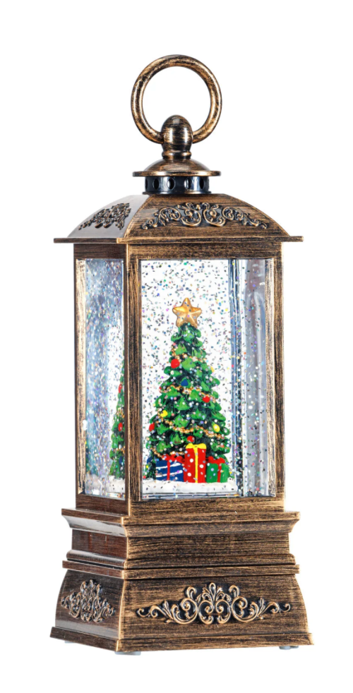 8″H LED Xmas Tree Plastic Water Globe Lantern Glitter Spinner