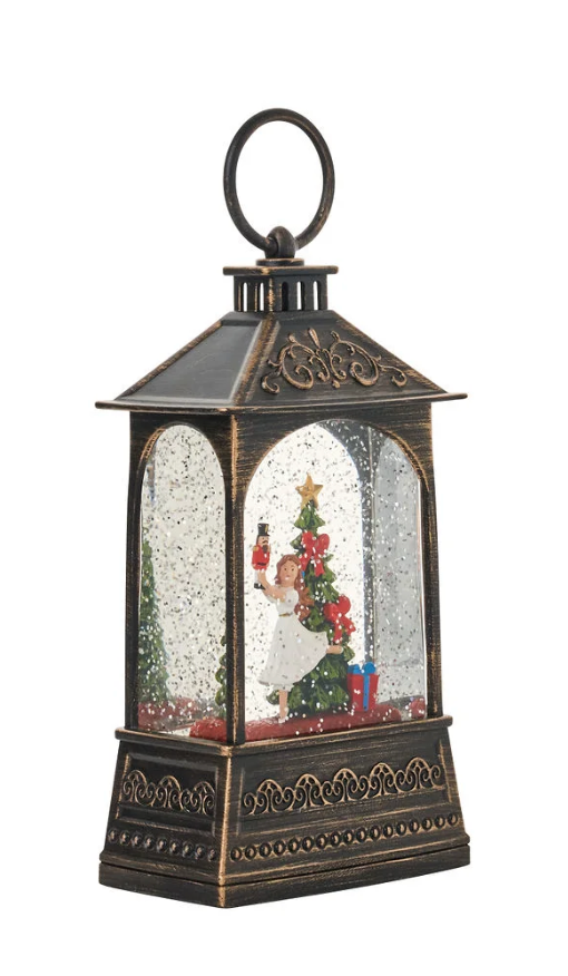 Snow Globes- 8.25″H LED Nutcracker with Tree Water Globe Lantern Glitter Spinning