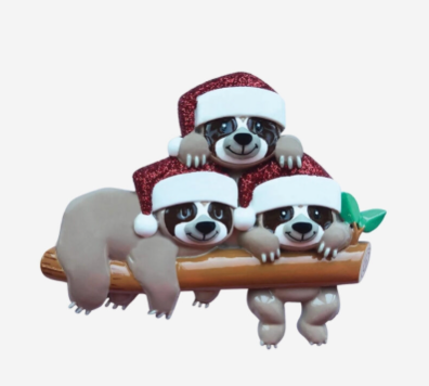 Sloth Family of 3 Personalized Ornament