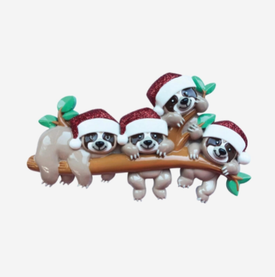 Sloth Family of 4 Personalized Ornament