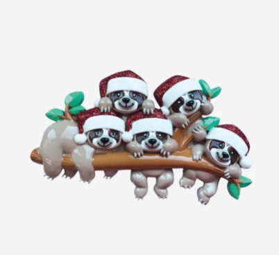 Sloth Family of 5 Personalized Ornament