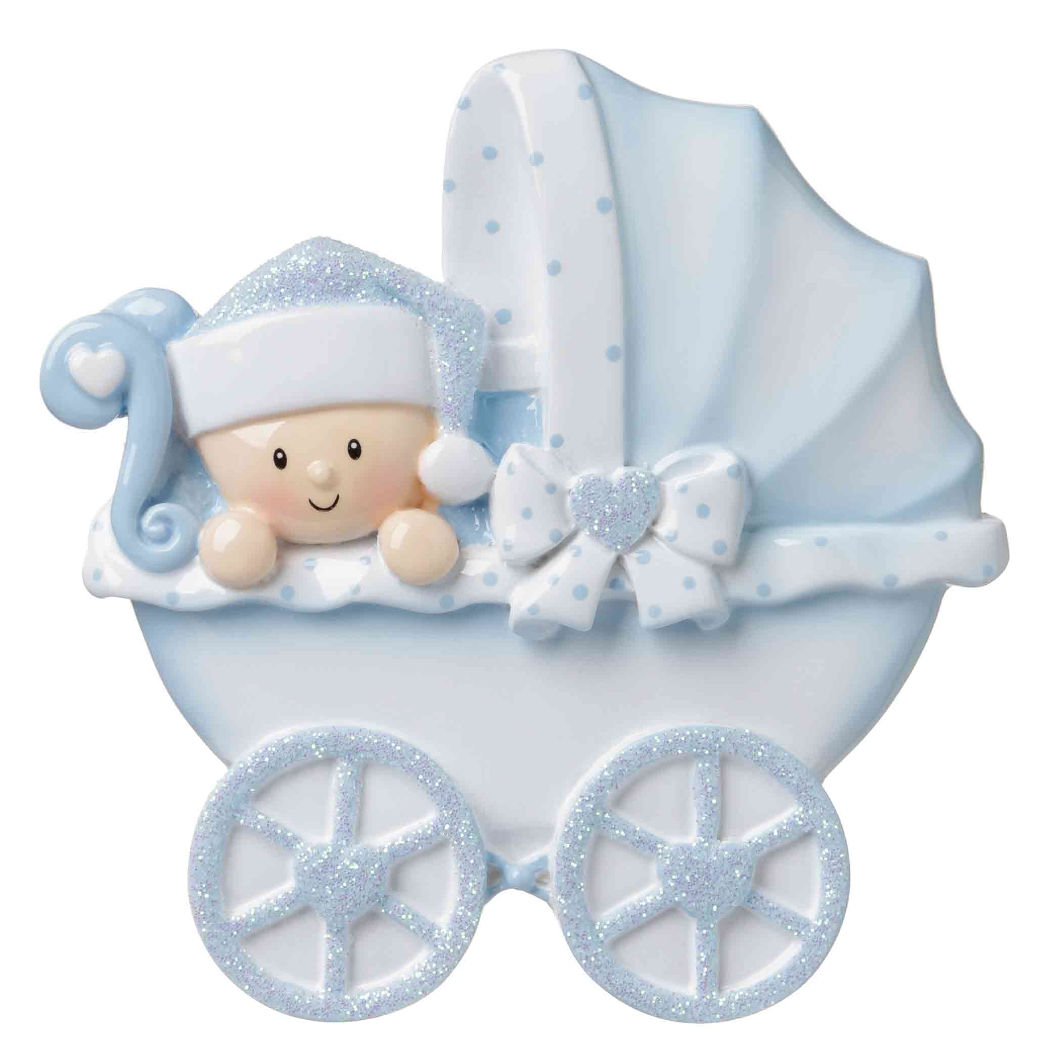 Baby Carriage (Blue) Personalized Christmas Ornament