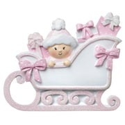Baby In A Sleigh (Pink) Personalized Christmas Ornament