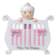 Baby Girl in Crib Personalized Christmas Ornament