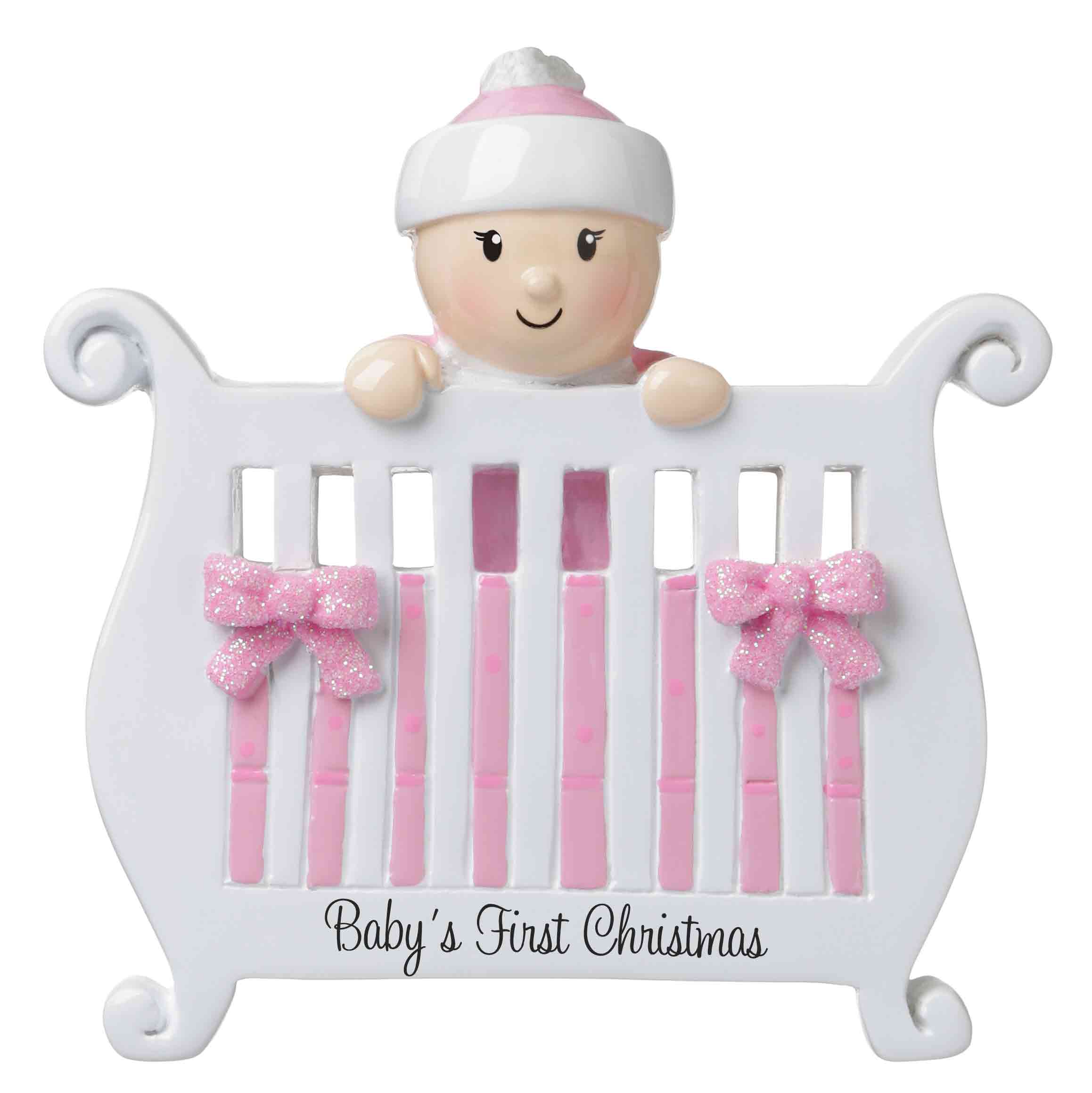Baby Girl in Crib Personalized Christmas Ornament