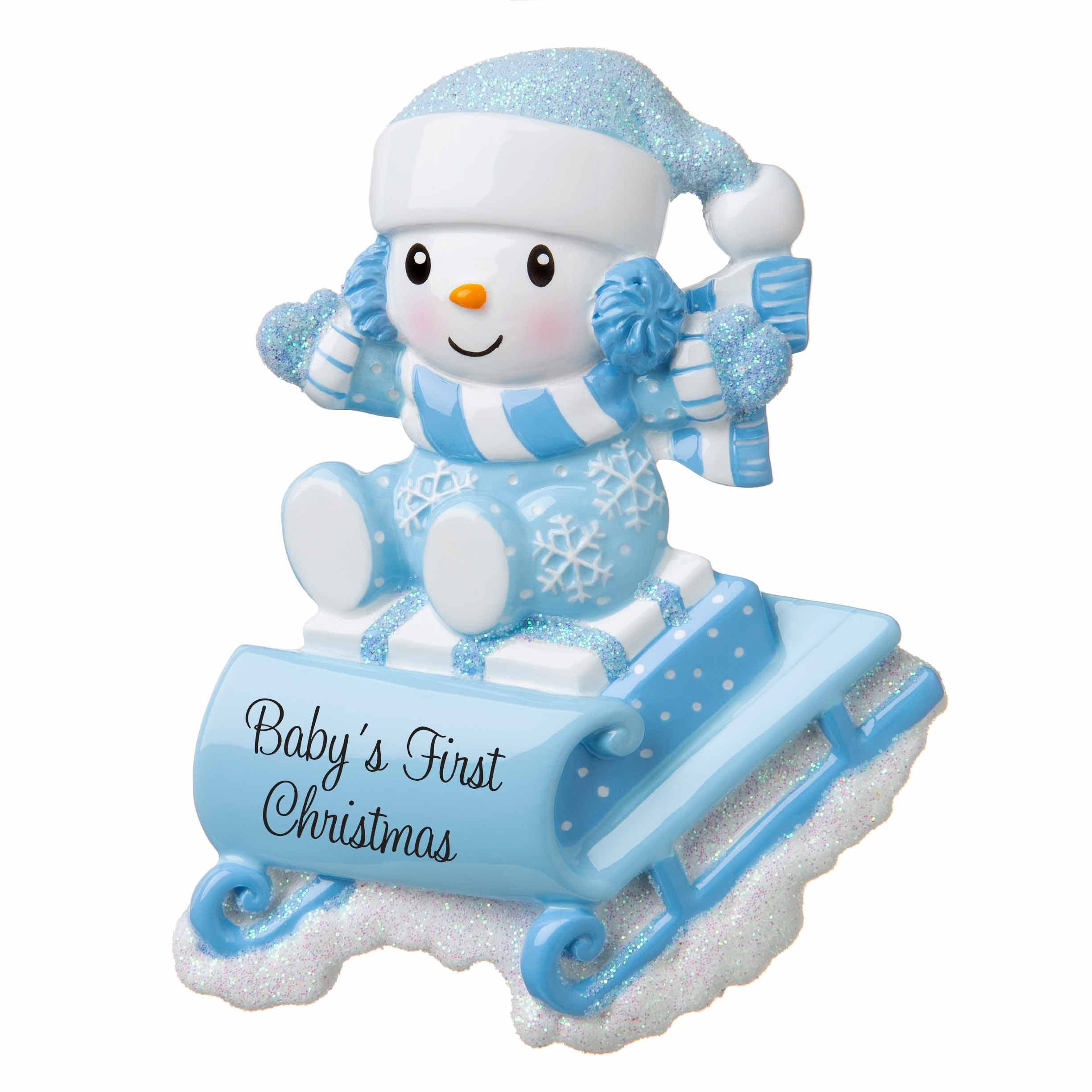 Snowbaby on Sled (Blue) Personalized Christmas Ornament
