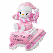 Snowbaby on Sled (Pink) Personalized Christmas Ornament